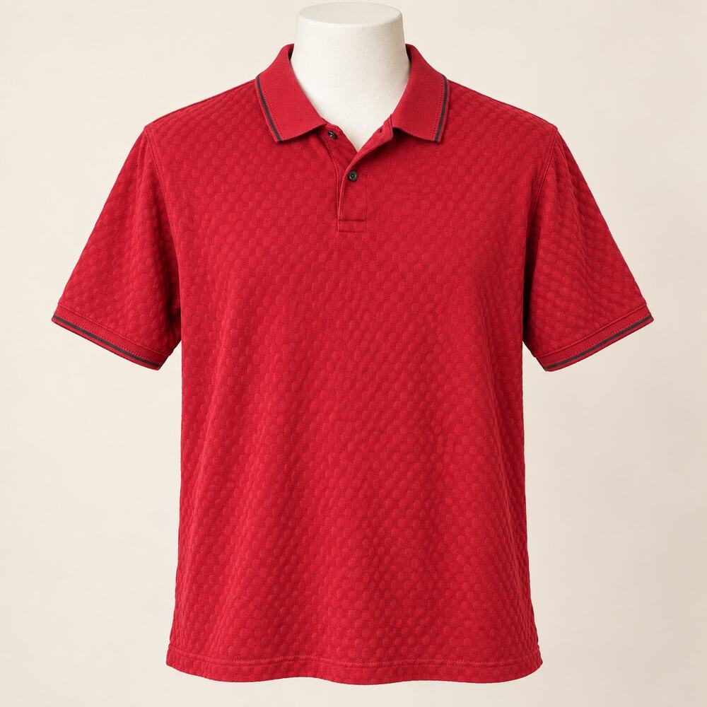 Ted Baker Men’s Red Textured Polo Shirt Short Sleeve Contrast Trim Size XXL